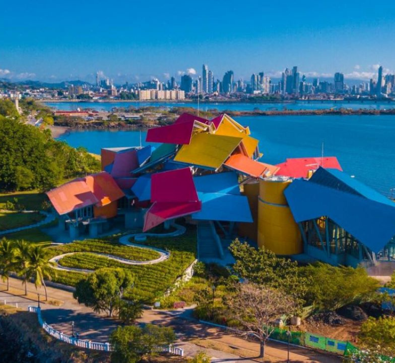 View of the BioMuseo in Causeaway Amador Panama