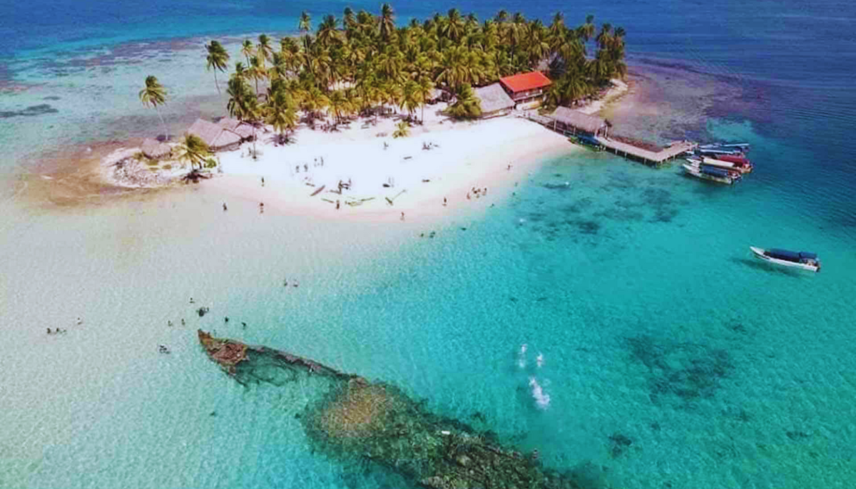 aerial view of Shipwreck in San Blas Islands Panama