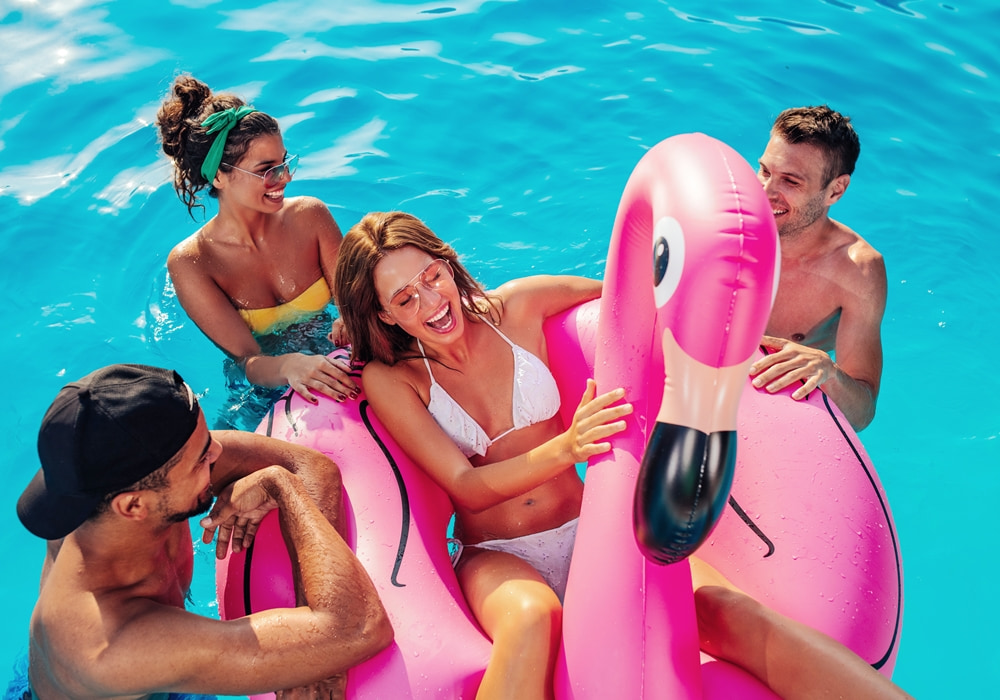 Bachelor party group enjoying a private villa pool celebration in Panama